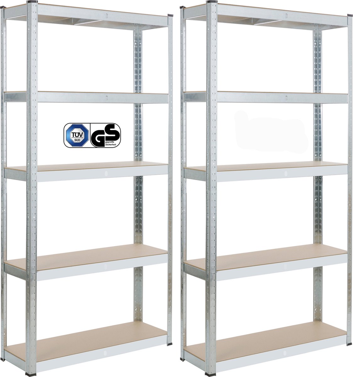 AREBOS Stellingkast - Opbergrek - 5 Planken - 875 kg Draagkracht - 180x90x30 cm - Metaal/MDF - 2 stuks