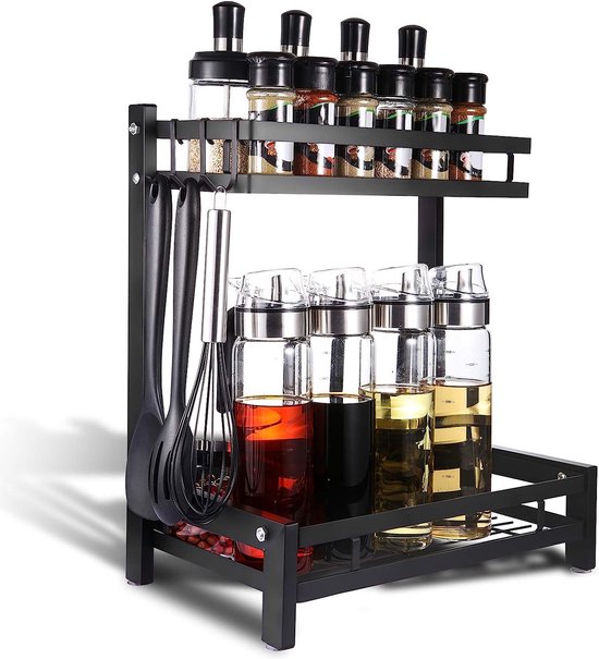 Uponer Étagère à épices en métal, étagère de cuisine à 2 niveaux, étagère à épices pour comptoir de cuisine, organiseur pour pots à épices, étagère à vaisselle/rangement pour la cuisine