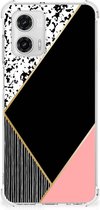 Smartphone hoesje Motorola Moto G73 TPU Silicone Hoesje met transparante rand Black Pink Shapes