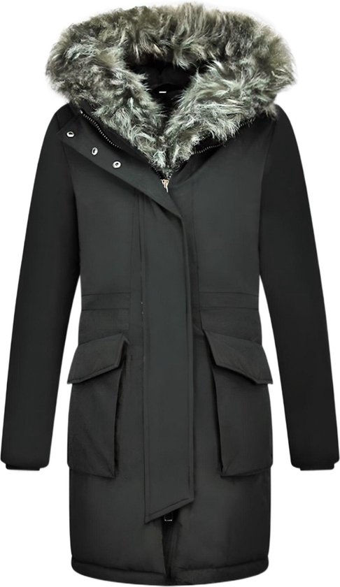 Foto: Gentile bellini lange parka jas dames met faux bontkraag zwart jassen dames dames jas maat l