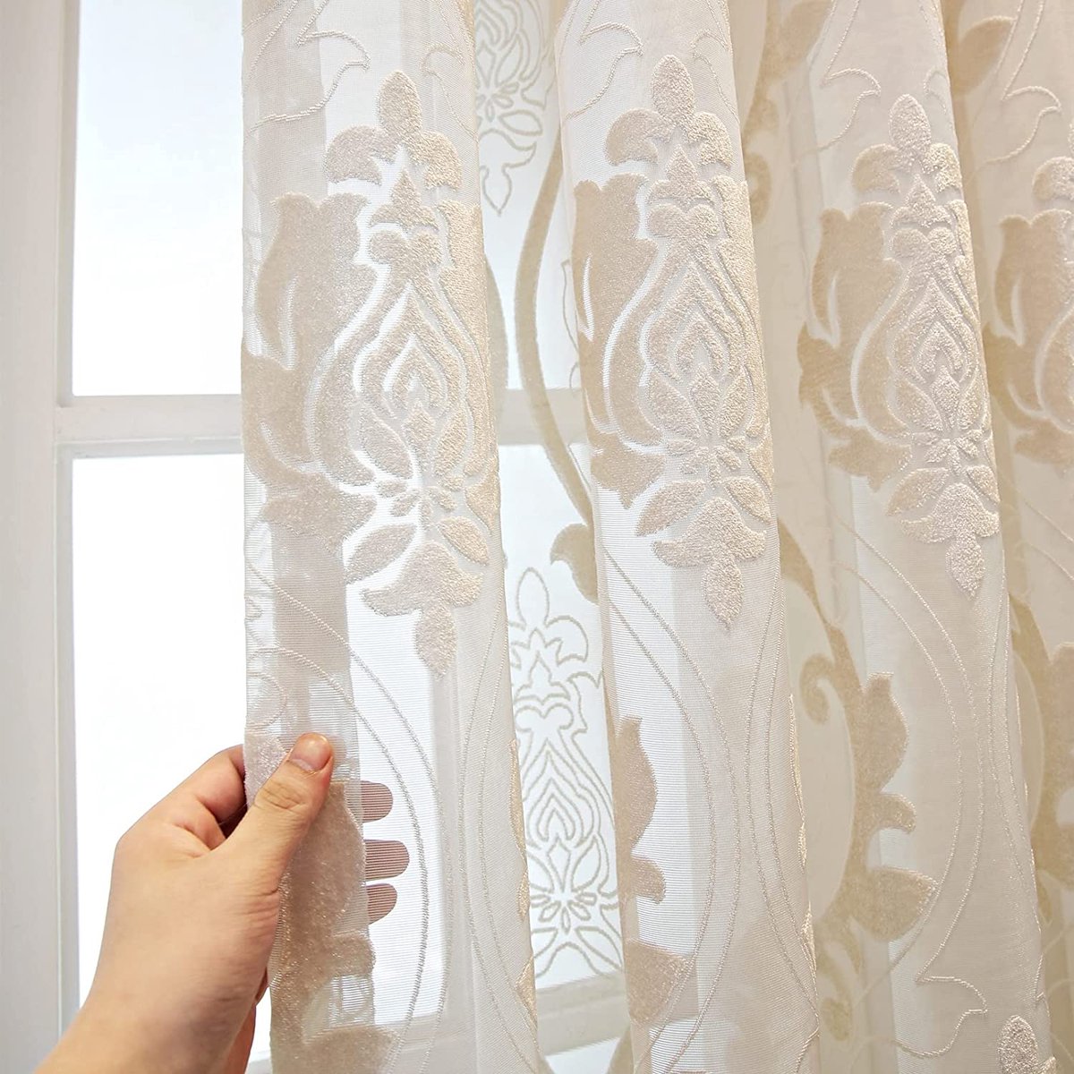 Rideau Voilage Semi-Transparent 75 X 90 Cm Baie Vitrée Léger Romantique