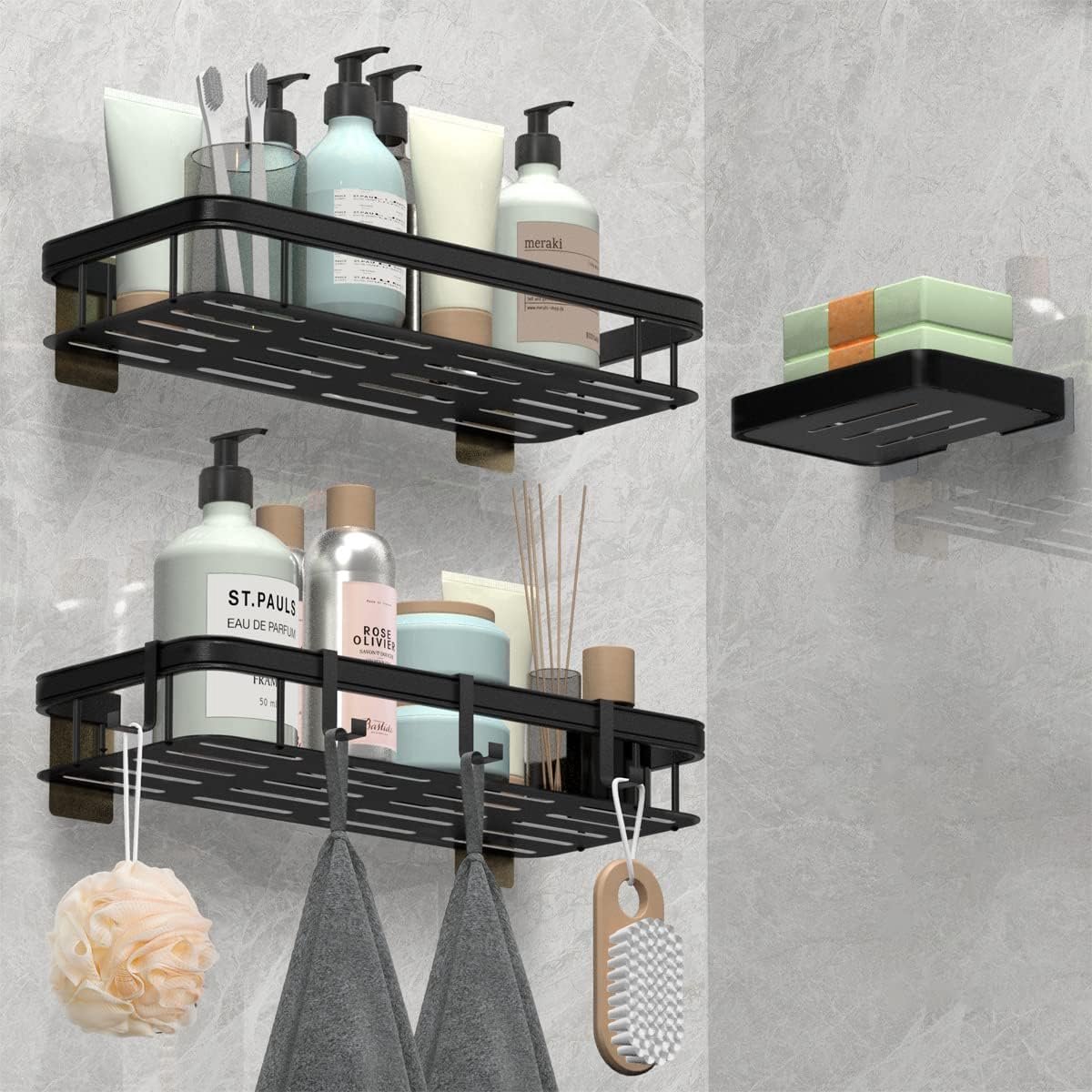 HNVNER Etagere Douche Sans Percage en Métal Lot de 2, Or Brossé Étagère  Salle de Bain avec Crochets Rangement Douche pour Shampooing Serviteur de  Douche Antirouille : : Cuisine et Maison