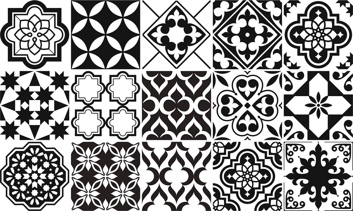 Plaktegels - Zelfklevende Tegels - 15x15 cm - Ulticool - Zwart Wit - 15 stuks - Decoratie Sticker Tegels - Achterwand - Plakfolie Tegelstickers Kasten - Sticktiles - Badkamer - Keuken