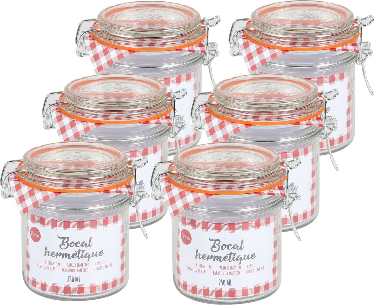 Urban Living Voorraadpot/bewaarpot - 10x - 250 ml - glas - met beugelsluiting - D8.5 x H10 cm