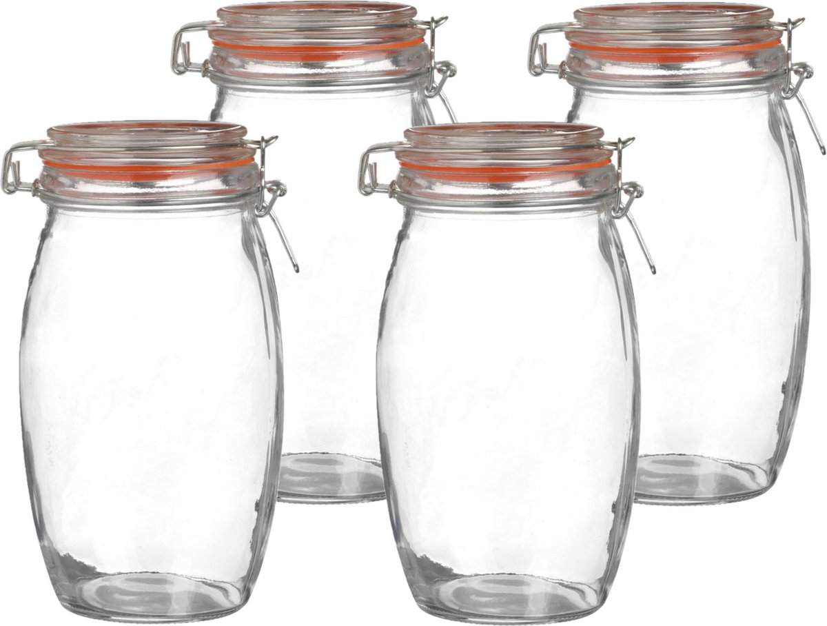 Urban Living Voorraadpot/bewaarpot - 4x - 1.3L - glas - met beugelsluiting - D13 x H22 cm