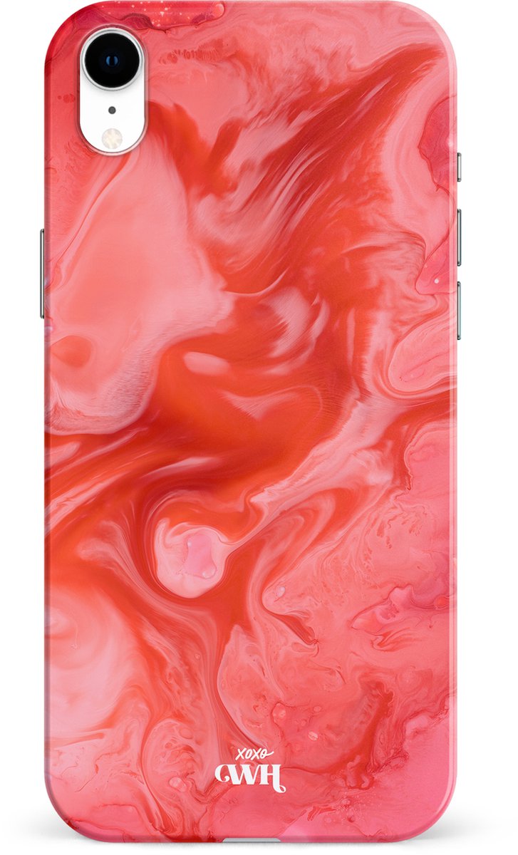Marble Red Lips - Single Layer - Hardcase hoesje geschikt voor iPhone Xr hoesje - Rood hoesje - Marmer case geschikt voor iPhone Xr hoesje rood - Shockproof beschermhoes - Rood