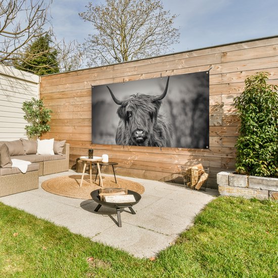 Décoration murale extérieur Scottish Highlander - Zwart - Wit - 160x80 cm
