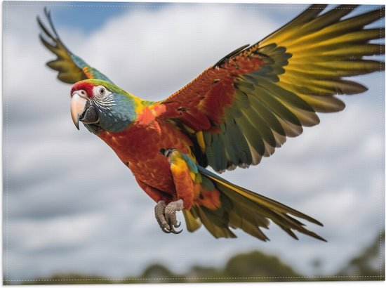 Vlag - Ara papegaai vliegt rond over bomen heen - 40x30 cm Foto op Polyester Vlag