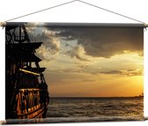 Textielposter - Water - Zee - Boot - Schip - Zonsondergang - 90x60 cm Foto op Textiel