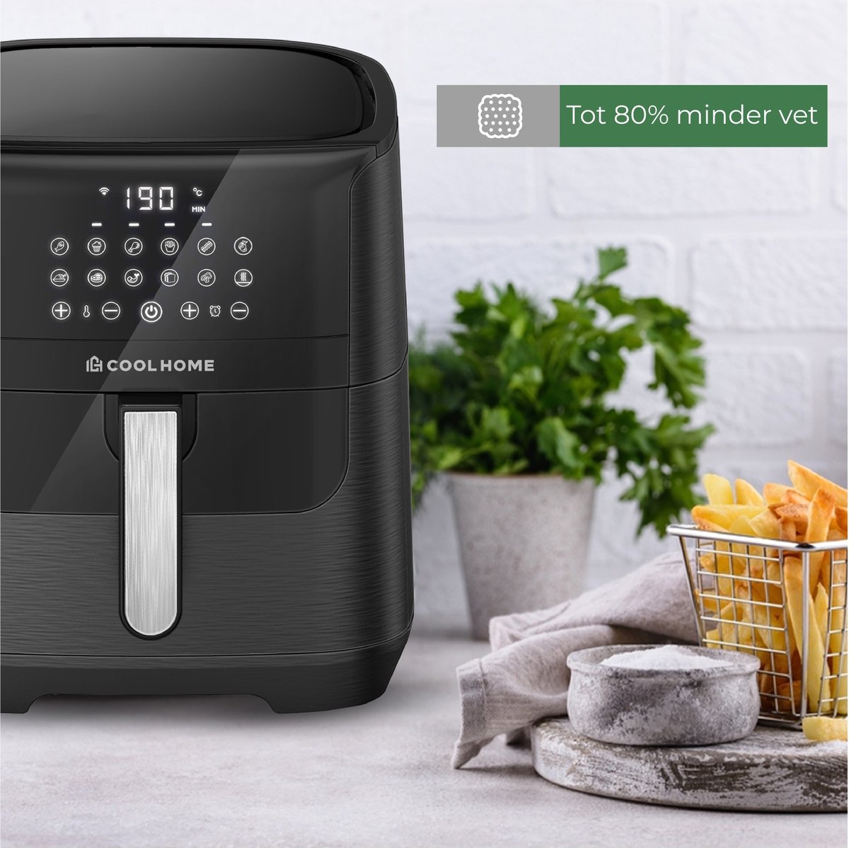 Afbeelding 2 van CoolHome AF23 Airfryer XXL Deluxe - 6,5 Liter - Hetelucht friteuse met Keramische coating - zwart