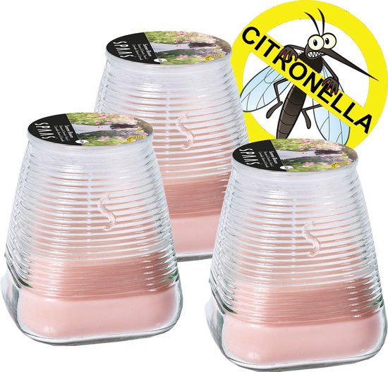Citronellakaars met Glas - Geurkaars voor in de tuin - Summer Blossom- 3 Stuk - SPAAS® Outdoor Kaars Verkrijgbaar in vier vrolijke kleuren en mooie glazen