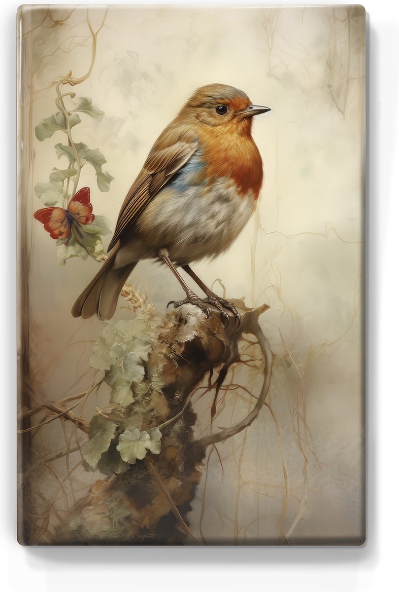 Roodborstje - Laqueprint - 19,5 x 30 cm - Niet van echt te onderscheiden handgelakt schilderijtje op hout - Mooier dan een print op canvas.