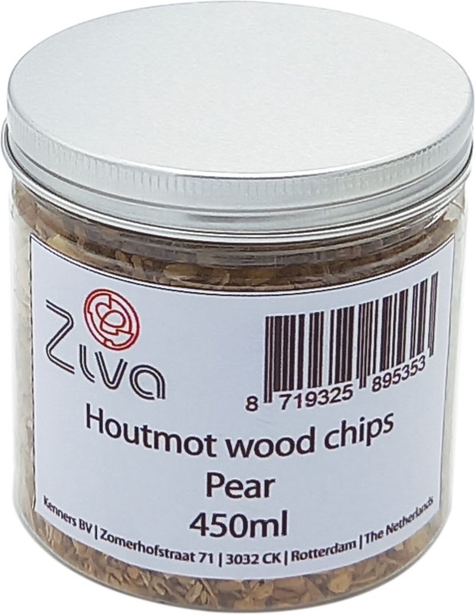 Ziva houtmot wood chips Kers / Cherry 450ml - Rooksnippers - rookchips - rookhout - rookoven - barbecue - BBQ Wood smoking chips - Sterke rooksmaak - Strong smoke flavour - rookmot - Hout voor rookgenerator - Rookmeel - Wood for Cold Smoke Generator - Ziva