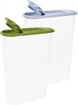 Voedselcontainer strooibus - groen en wit - 2,2 liter - kunststof - 20 x 9.5 x 23.5 cm