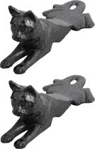 Esschert deurstopper liggende kat - 2x - 0.5 kg - gietijzer - zwart - 16 x 8 x 7 cm