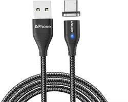 DrPhone USLION Series - 2 Meter - Magnetische Gevlochten 3A USB-C Kabel - Type-C oplaadkabel - Qualcomm 3.0 – Data + Oplaad - Zwart