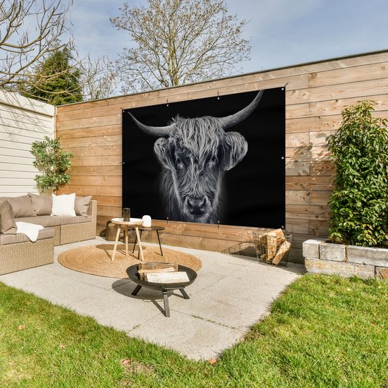 Décoration murale Highlander écossais - Zwart - Vache - Animaux - 180x120 cm - Poster jardin - Toile jardin - Poster extérieur