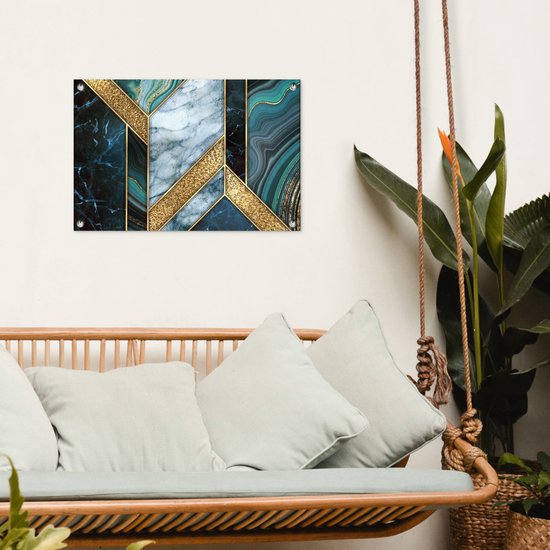Tuinposter 60x40 cm - Tuindecoratie Marmer - Mozaïek - Goud - Poster voor in de tuin - Buiten decoratie - Schutting tuinschilderij - Tuindoek muurdecoratie - Wanddecoratie balkondoek