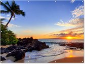 Décoration murale extérieure Plage - Mer - Coucher de soleil - Hawaï - 160x120 cm - Toile de jardin - Poster extérieur