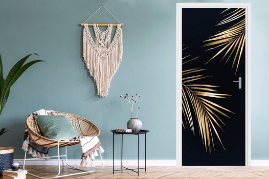 Sticker de porte Feuilles - Plantes - Or - Zwart - Luxe - 90x235 cm - Poster de porte