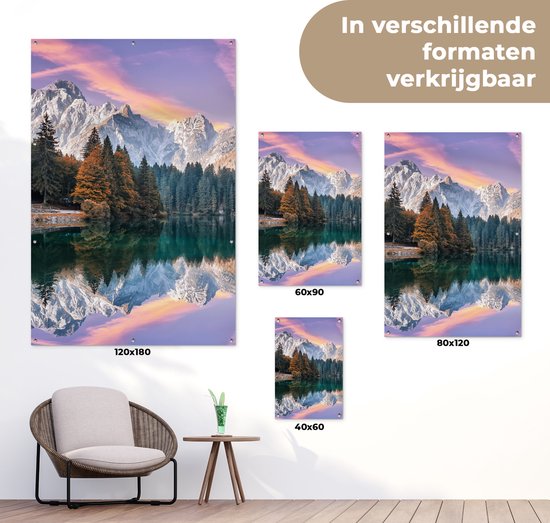 Affiche jardin - Toile jardin - Posters de jardin extérieur - Montagnes - Forêt - Water - Ciel - Rose - Violet - 80x120 cm - Jardin