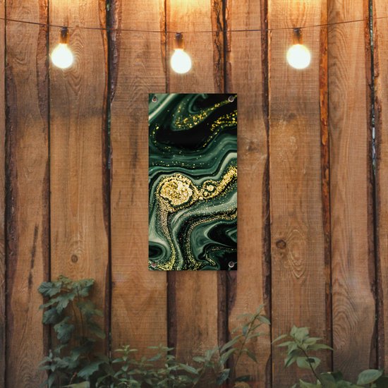 Poster jardin Goud - Glitter - Pailleté - Vert - Aspect marbre - Luxe - 30x60 cm - Toile jardin - Poster extérieur