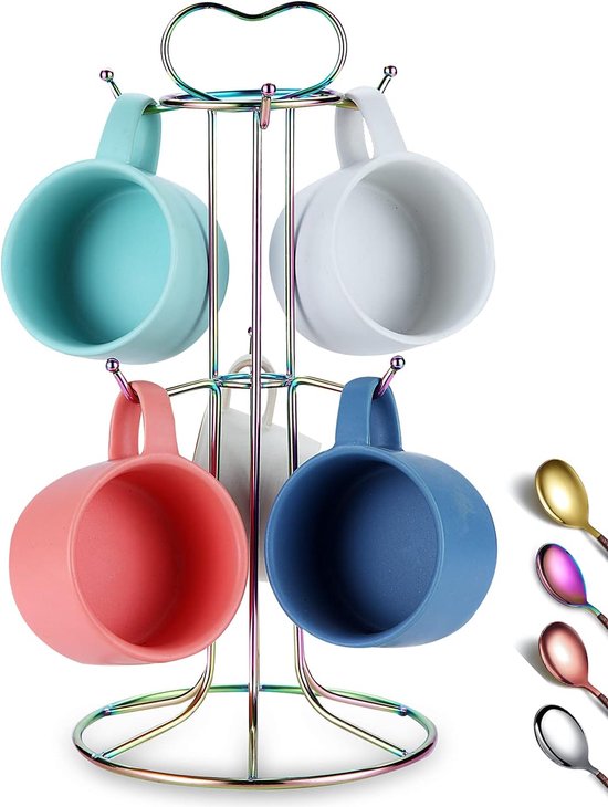 Foto: Regenboog koffiebekerhouder gemakkelijk op te hangen en mee te nemen vermijd drukke botsingsontwerpen mooie decoratie rvs kleurrijke cup rack hook tree