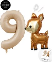 Snoes - Bambi Basis ballon set XXL Cijferballon Zand Beige 9 - Lief Hert + Cijfer Ballon 9 Jaar - Helium Geschikt
