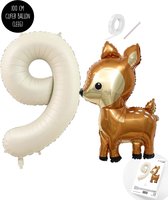 Snoes - Bambi Basis ballon set XXL Cijferballon Creme Nude 9 - Lief Hert + Cijfer Ballon 9 Jaar - Helium Geschikt