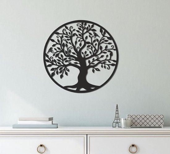 Levensboom - Metaal - 50cm - Tree of Life - Wanddecoratie - wandbord - zwart wit muurdecoratie - Wall Art