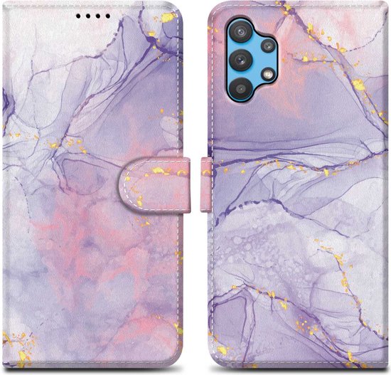 Cadorabo Hoesje geschikt voor Samsung Galaxy A32 5G - Design Roze Paars Marmer No. 5 - Beschermhoes Case Cover met magnetische sluiting, standaardfunctie en kaartvakje