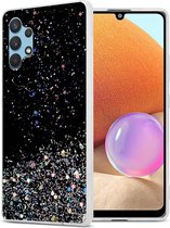Cadorabo Hoesje voor Samsung Galaxy A32 4G in Zwart met Glitter - Beschermhoes van flexibel TPU silicone met fonkelende glitters Case Cover Etui