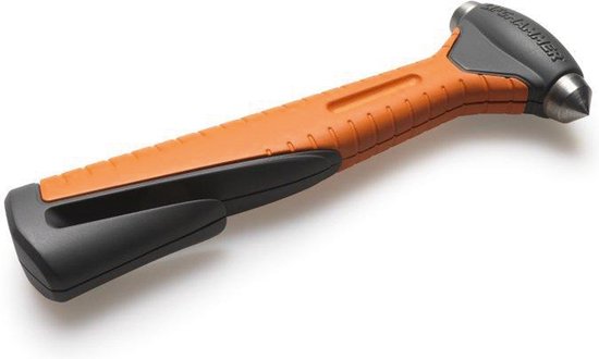 Foto: Lifehammer plus veiligheidshamer met extra harde dubbele hamerkop noodhamer met ge ntegreerde gordelsnijder safety hammer breekt zij en achterruit