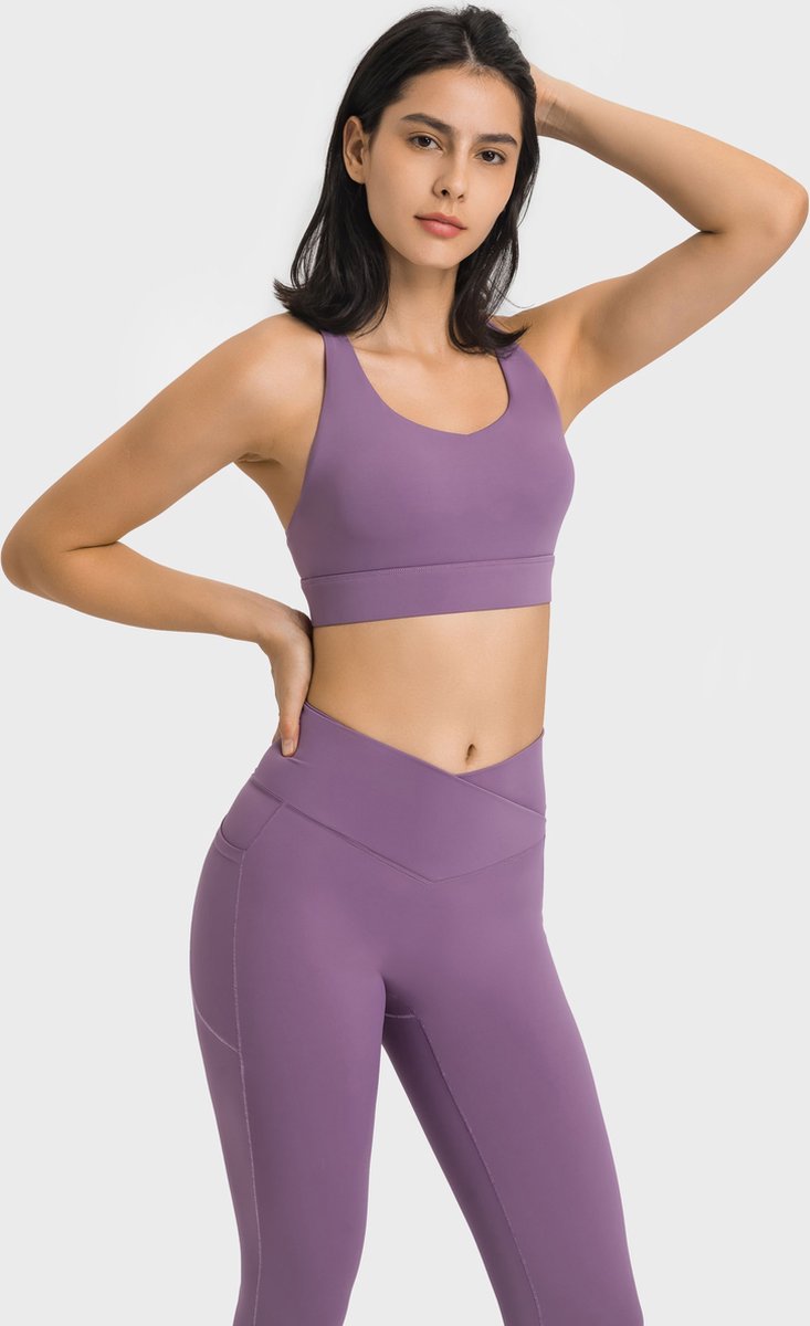 Sportkleding set: legging en top - hoogwaardig materiaal - maat S - kleur paars