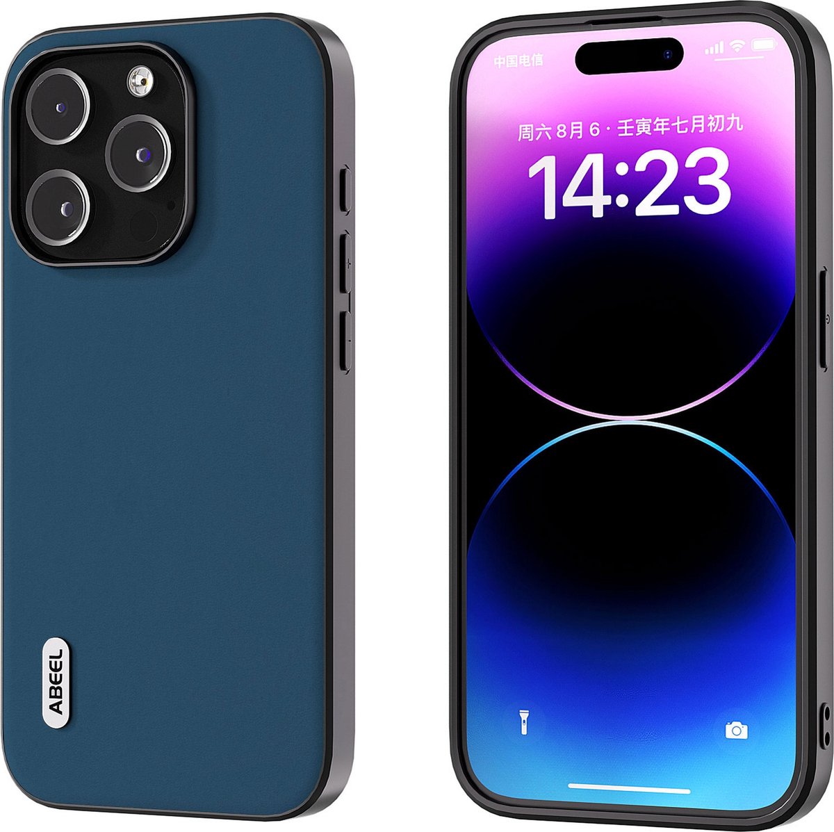 ABEEL blauw lederen telefoonhoesje voor iPhone 14 Pro Max