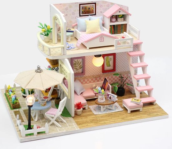 Poppenhuis DIY Maken Miniatuur Hobby Bouw Pakket Dollhouse Meubels "Pink Villa"... | bol.com