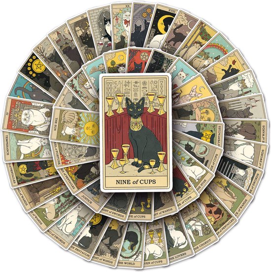 Foto: Tarot kaarten sticker set met katten 3x5cm 78 stuks klein formaat stickers voor laptop journal agenda etc 