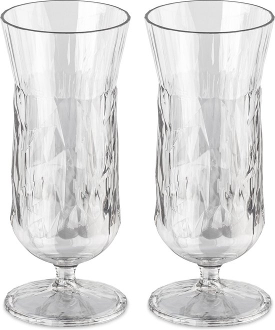 Koziol Superglas Club No. 16, set 2 bicchieri da Margarita 250 ml, plastica trasparente effetto diamante, eleganti, infrangibili, riutilizzabili, per feste, terrazza, giardino, campeggio