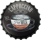 Wandbord – Cappuccino coffee - Metalen wandbord - Metalen decoratie - Metalen bord - Wandborden - Wandbord metaal - Wandbord rond - Coffee - Decoratie - Cave & Garden