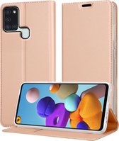 Cadorabo Hoesje geschikt voor Samsung Galaxy A21s in CLASSY ROSE GOUD - Beschermhoes met magnetische sluiting, standfunctie en kaartvakje Book Case Cover Etui