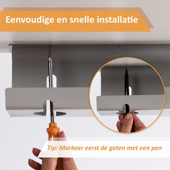 Stilemo Kabelmanagementlade voor op het Bureau Zonder Boren - Robuuste Zwarte Opberglade van Koolstofstaal voor Onder het Bureau - Kabel- en Draadorganizer voor Kantoor en Thuis - 39 x 13 x 16