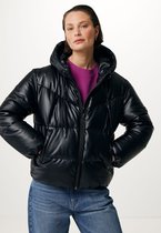 Hooded PU Jacket Dames - Zwart - Maat S