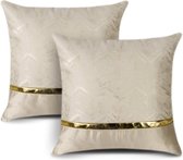 Set van 2 kussenslopen voor bank, auto, slaapkamer, luxe, moderne, minimalistische gouden leren naden, golfstrepen, sierkussen, kussenhoes, kussensloop, kussensloop, kussensloop, hoes, 60 x 60 cm, beige