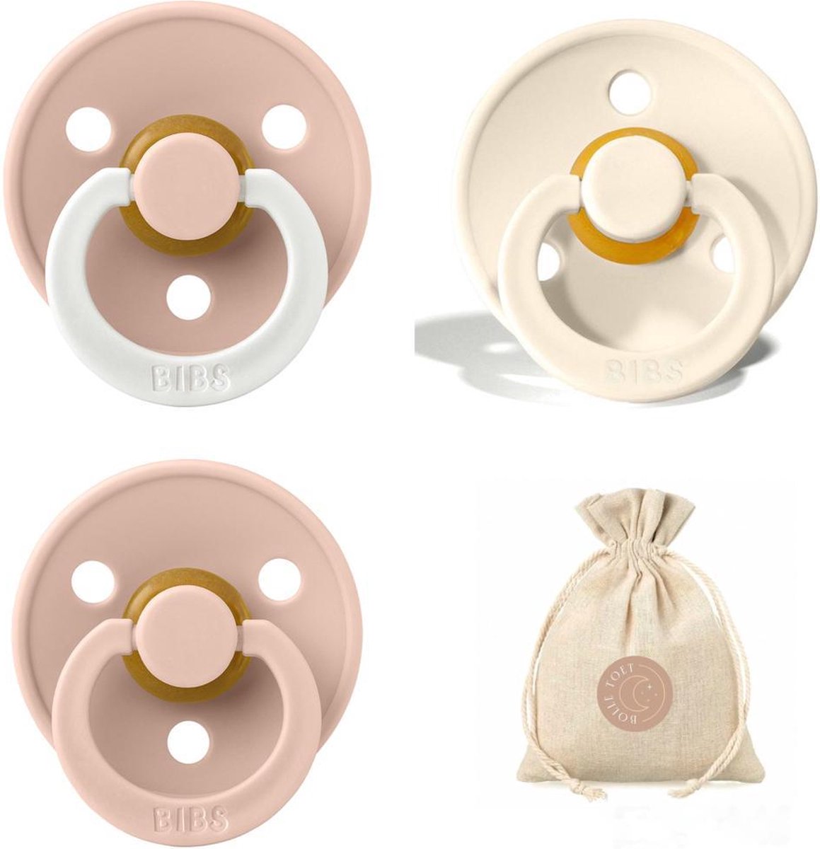 Goedkoopste BIBS fopspenen T3 speenzakje BolleToet - Glow in the dark blush, blush en ivory - 18 maanden
