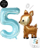 Snoes - Bambi Basis ballon set XXL Cijferballon Baby Blue 5 - Lief Hert + Cijfer Ballon 5 Jaar - Helium Geschikt