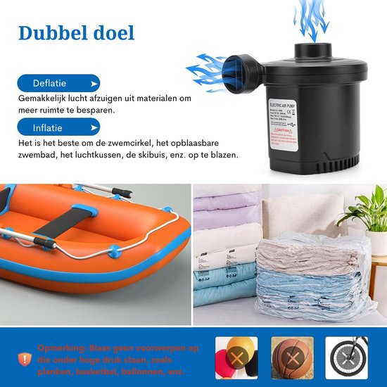 Elektrische Luchtpomp - 5000 Pa, USB 4000 mAh elektrische pomp, 2-in-1 elektrische pomp, powerpomp, inflator/deflator met 3 luchtsproeiers, voor luchtbed, vlotten, banken, boot, zwembadspeelgoed, zwemringen — afbeelding 4