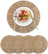 Placemat, natuurlijke maïsschaal, gevlochten tafelonderzetters, set van 6, 30 cm, rond, hittebestendig, afwasbaar, groen, voor thuis, outdoor, tuin, terras, cadeau