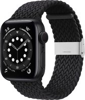 Braided Nylon Zwart band - Geschikt voor Apple Watch 38mm - 40mm - 41mm - Verstelbare stretchy elastische gevlochten smartwatchband met gesp - Voor iWatch Series 8/7/6/SE/5/4/3/2/1 kleine modellen