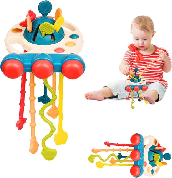 Speelgoed UFO - Sensorisch speelgoed - Montessori – Speelgoed - Ontwikkeling – Kleuren – Baby – Peuters - CE-markering - UFO – Fijne motoriek – Trektouwtjes - Vormen