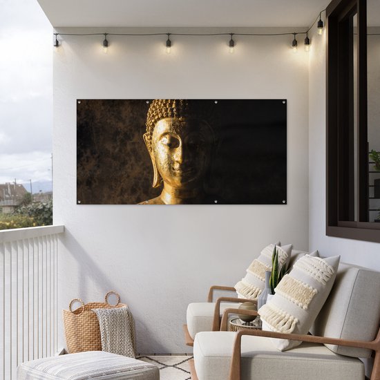 Décoration murale extérieure Bouddha - Image de Bouddha - Or - Spirituel - Zwart - 160x80 cm